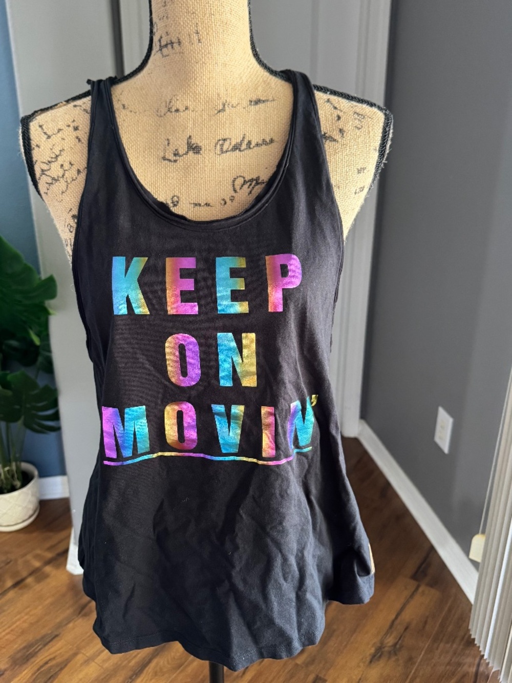 Zumba Wear Black Graphic Tank Keep On Movin Racerback Medium